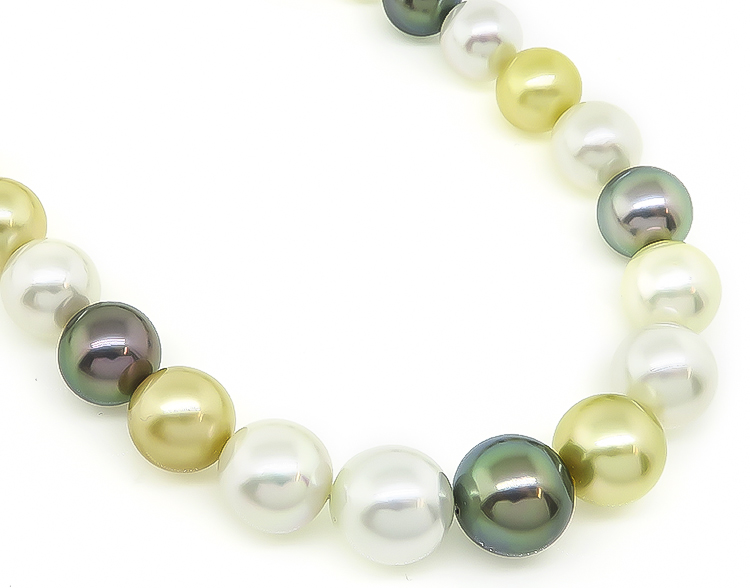 Estate Multi Colored South Sea Pearl with Silver Clasp Necklace
