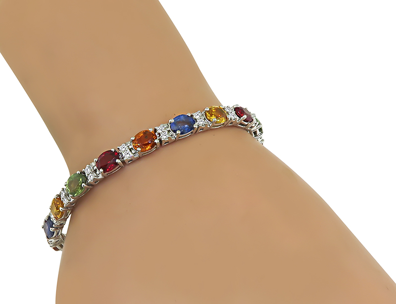 Estate 16.50ct Multi Color Sapphire 1.15ct Diamond Bracelet