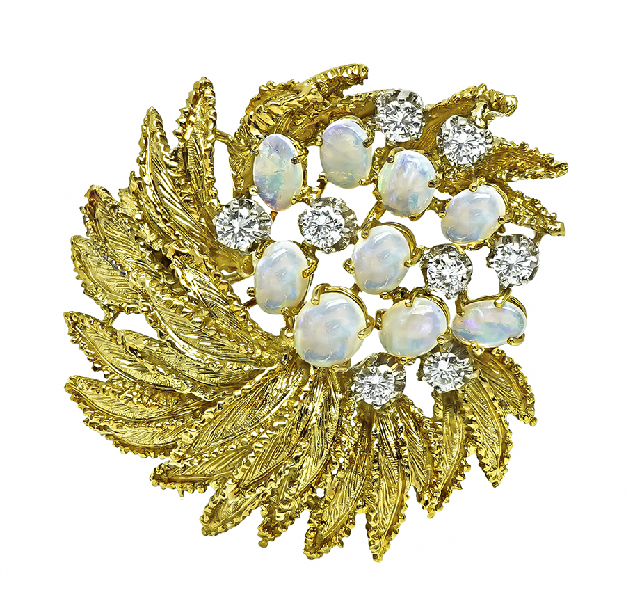 Estate 1.25ct Diamond Opal Gold Pin
