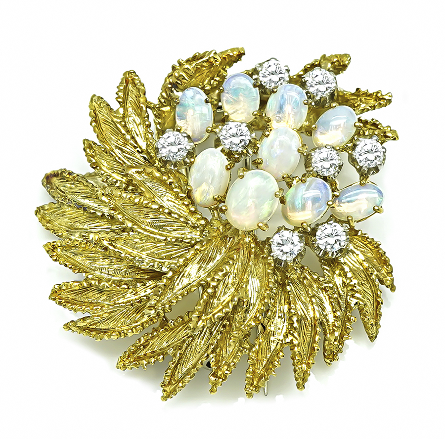 Estate 1.25ct Diamond Opal Gold Pin