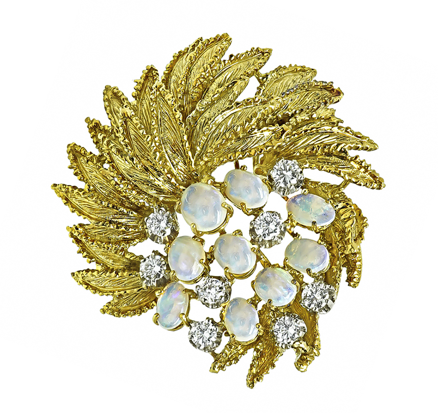 Estate 1.25ct Diamond Opal Gold Pin