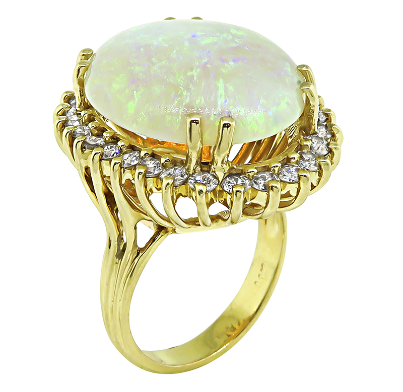 Estate 11.58ct Opal 1.50ct Diamond Gold Ring