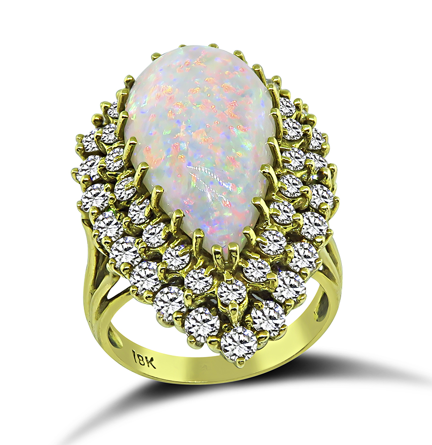 Estate Opal 1.75ct Diamond Gold Ring