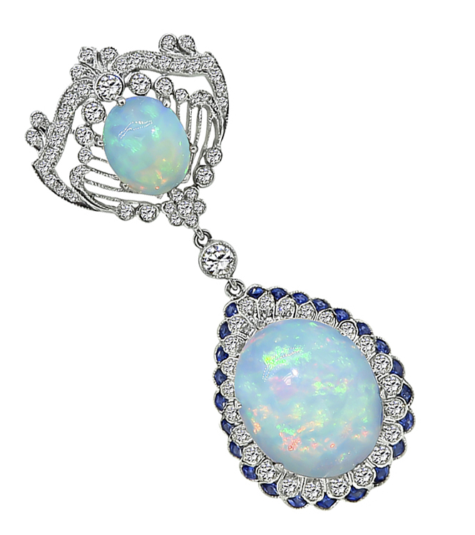 Estate Opal 1.64ct Diamond Sapphire Gold Pendant