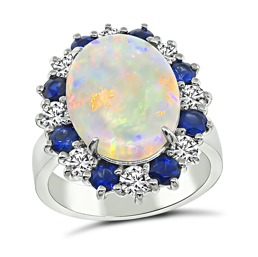 Estate 2.48ct Opal 0.75ct Sapphire 0.62ct Diamond Ring