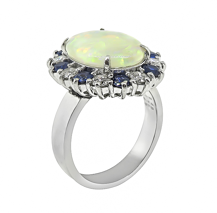 Estate 2.48ct Opal 0.75ct Sapphire 0.62ct Diamond Ring