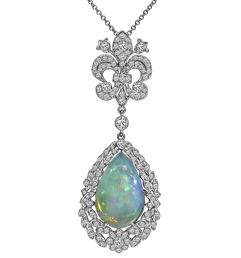 Estate 6.35ct Opal 1.53ct Diamond Pendant Necklace