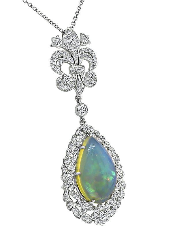 Estate 6.35ct Opal 1.53ct Diamond Pendant Necklace