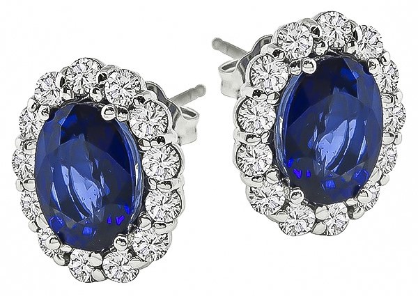 Estate 3.00ct Sapphire 0.92ct Diamond Earrings