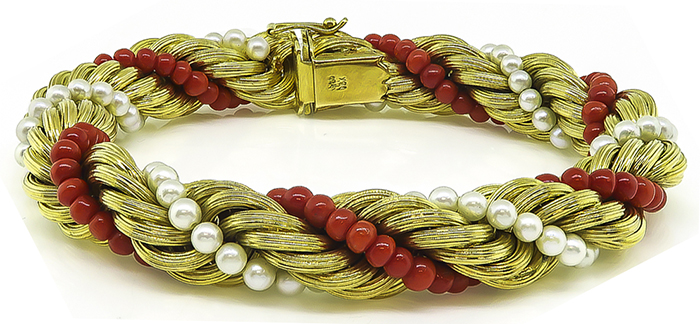 18k Gold Pearl Coral Bracelet