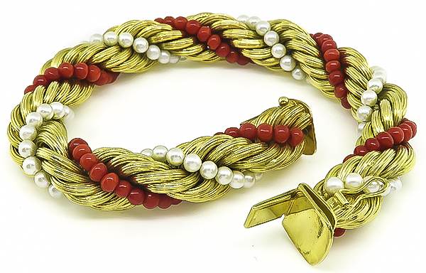 18k Gold Pearl Coral Bracelet