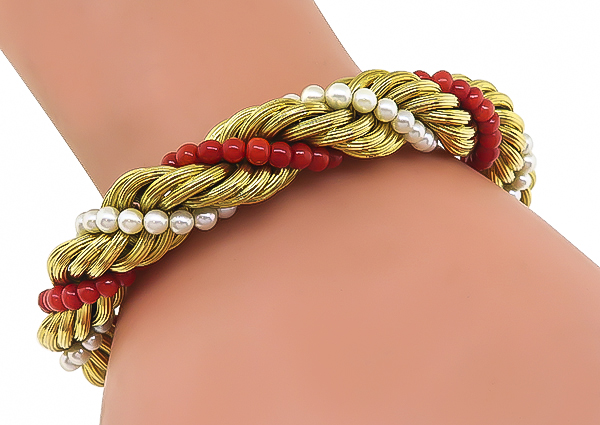 1960s Pearl Coral Gold Bracelet