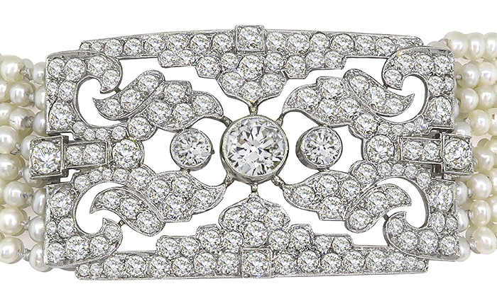 Vintage 5.02ct Diamond Pearl Choker Necklace