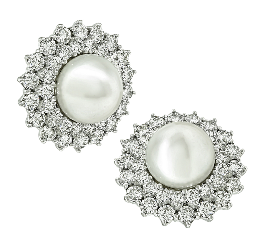 Vintage 10.00ct Diamond Pearl Earrings