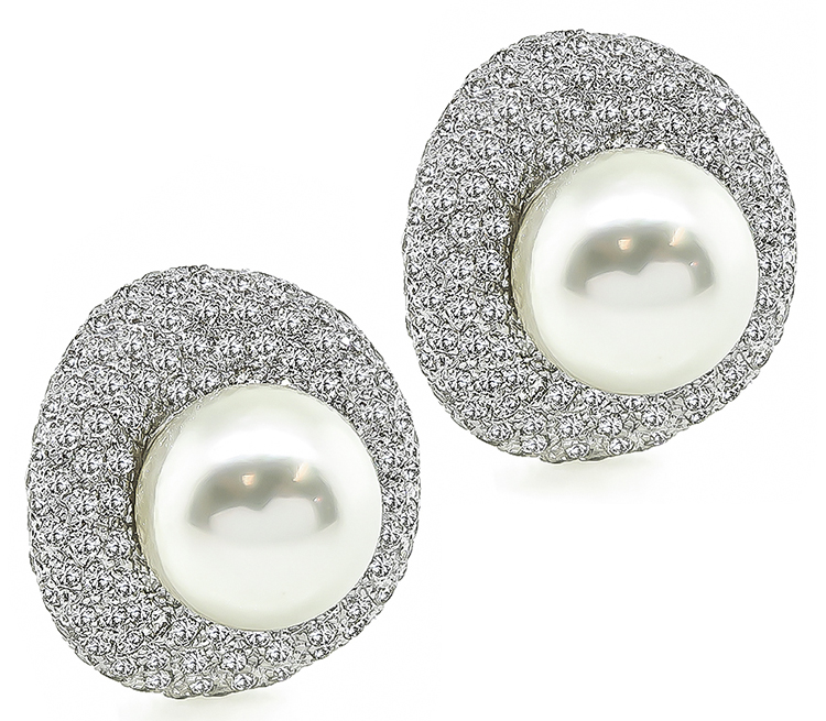 Estate Pearl 2.50ct Diamond Earrings