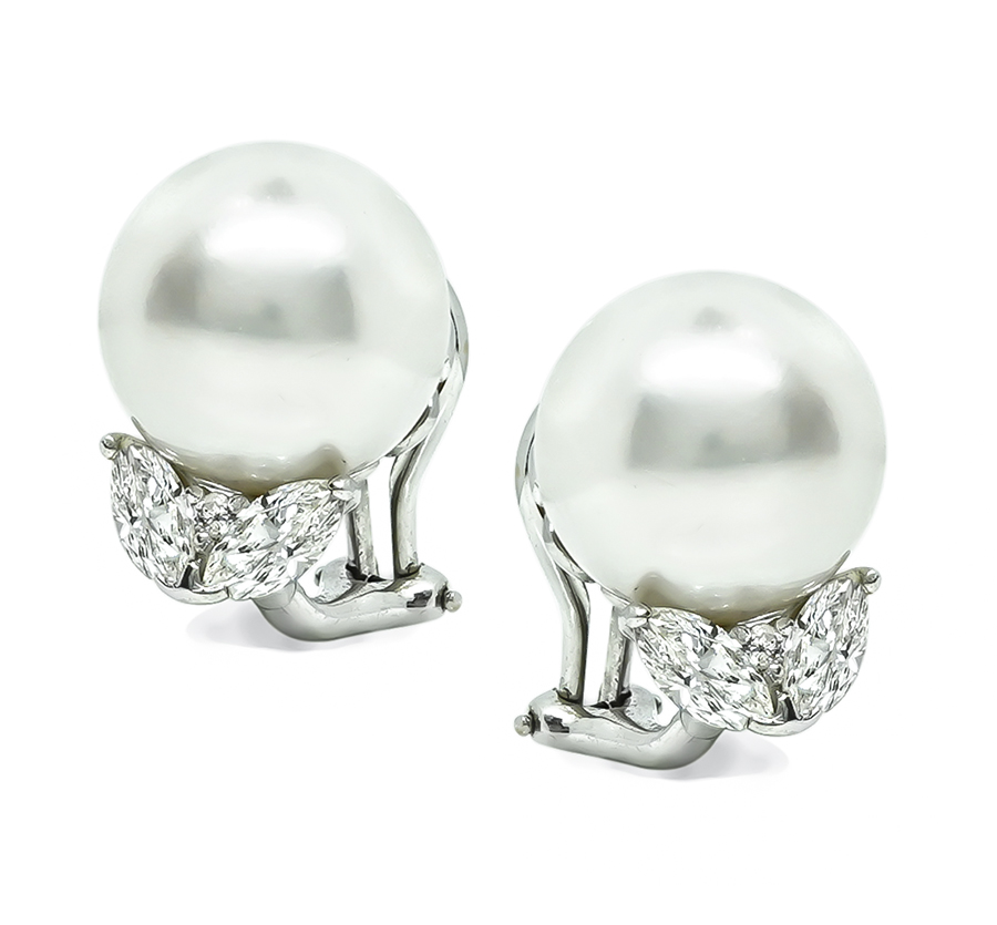 Estate 0.80ct Diamond Pearl Earrings