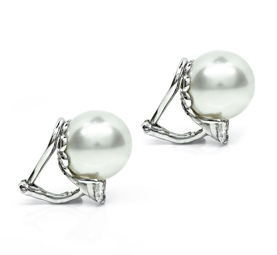 Estate 0.80ct Diamond Pearl Earrings
