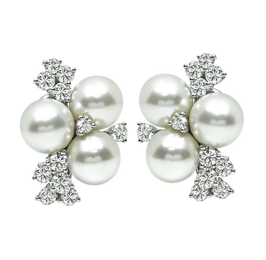 Estate 1.50ct Diamond Pearl Earrings