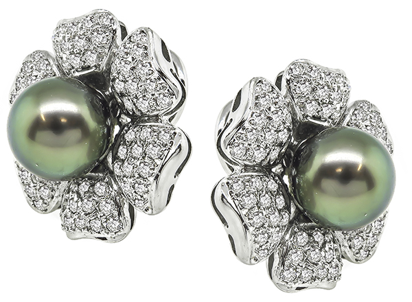 Estate 4.20ct Diamond Pearl Earrings