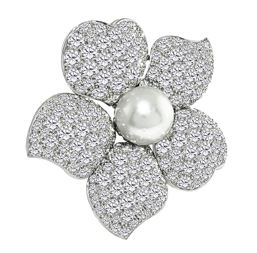 Estate 12.50ct Diamond Pearl Flower Pin