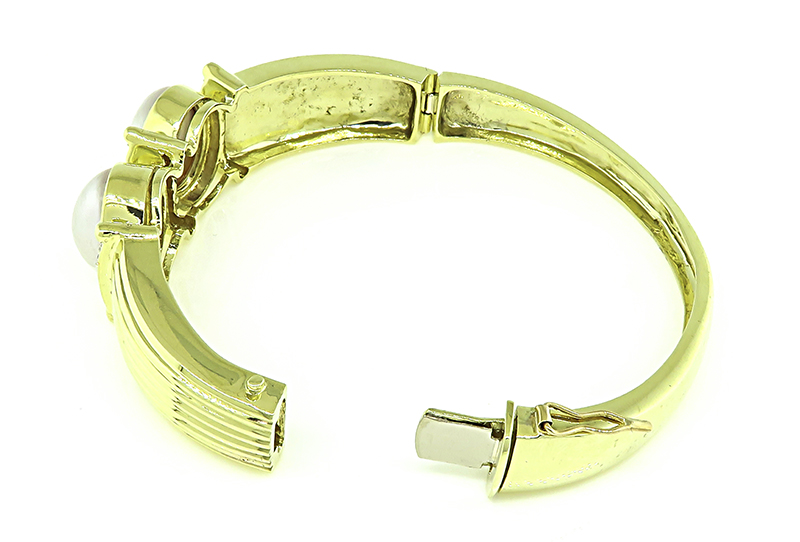 Estate Mabe Pearl 0.45ct Diamond Gold Bangle