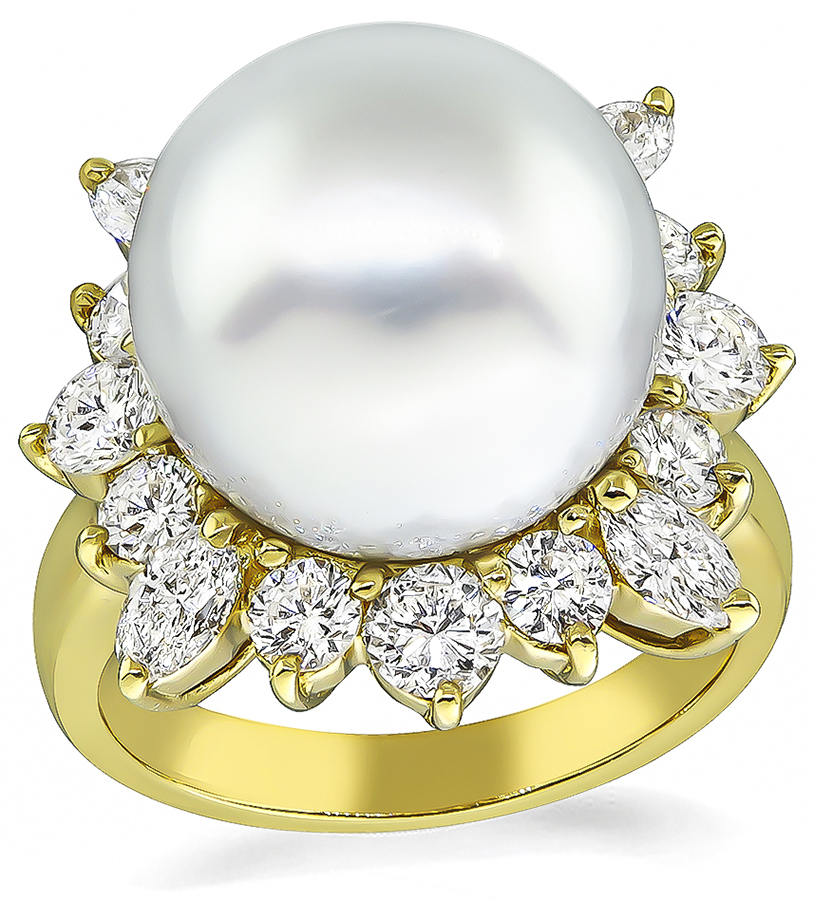 Estate Pearl 1.47ct Diamond Gold Cocktail Ring