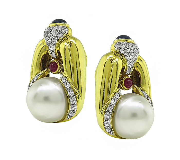 Estate Pearl 1.00ct Diamond Gold Earrings