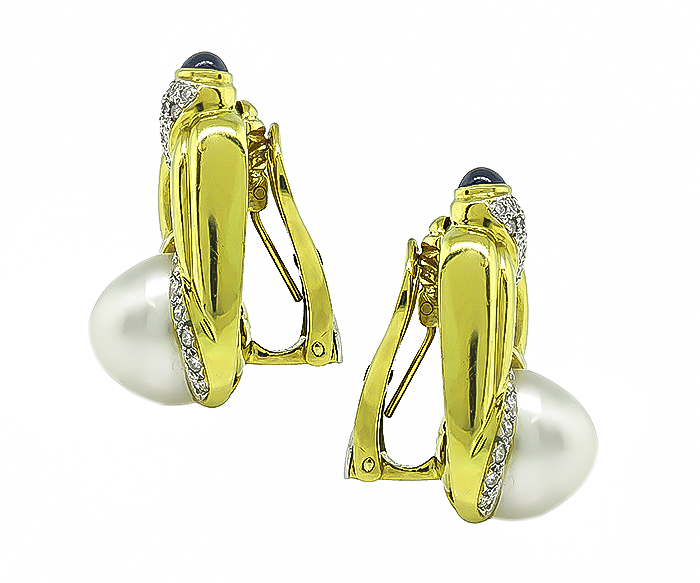 Estate Pearl 1.00ct Diamond Gold Earrings