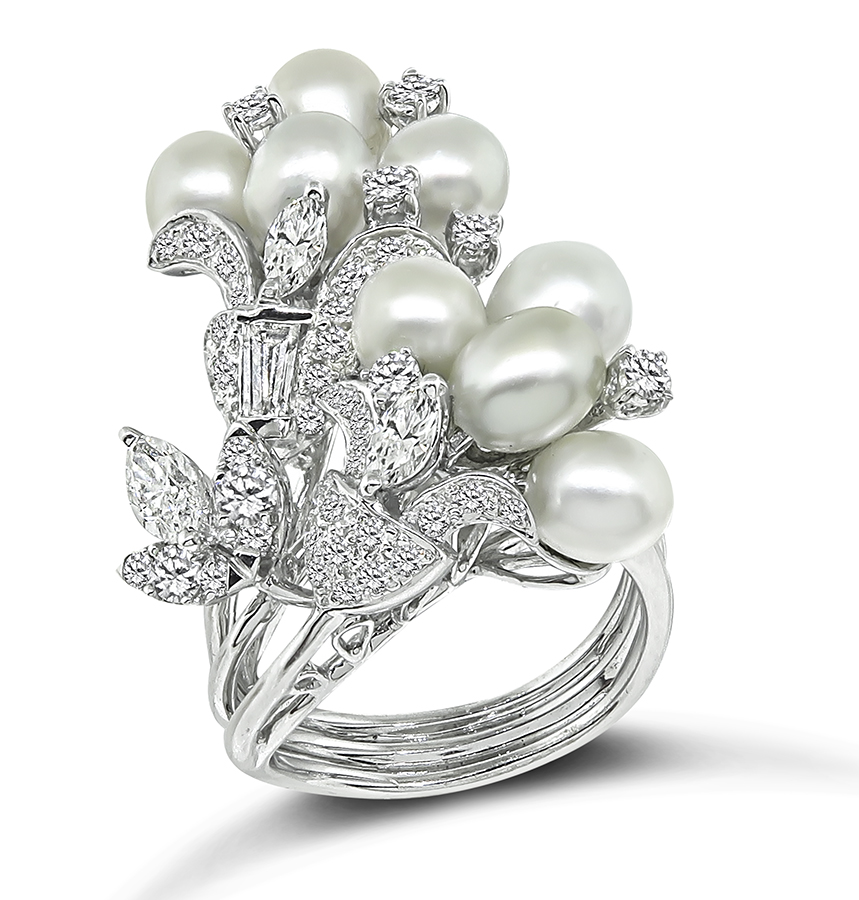 Estate Pearl 1.25ct Diamond Cocktail Ring