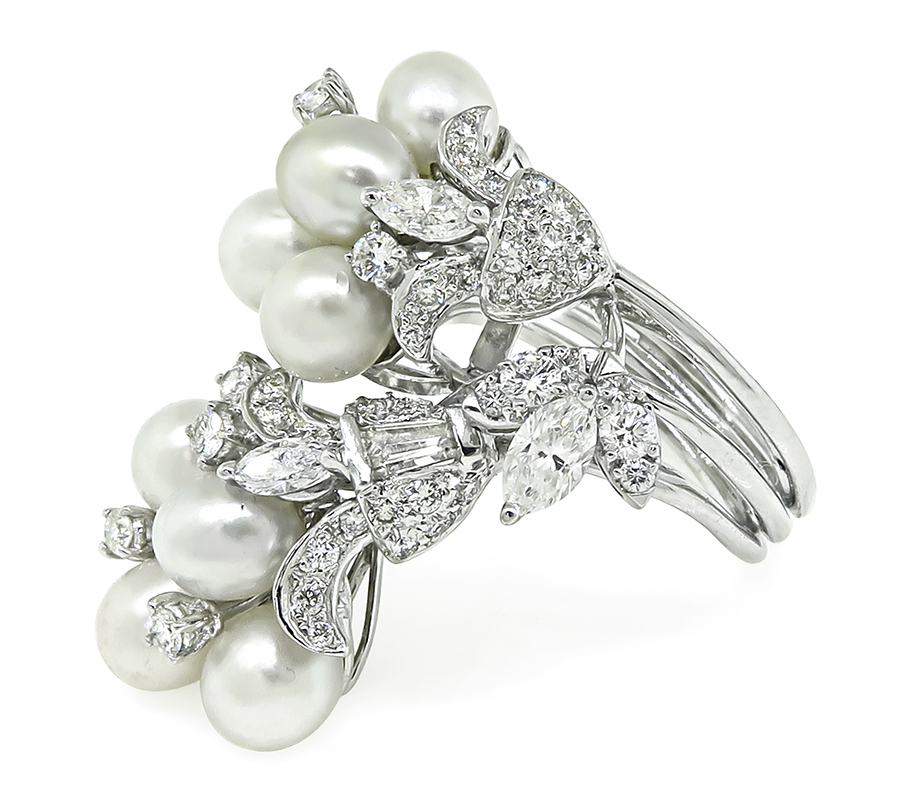 Estate Pearl 1.25ct Diamond Cocktail Ring