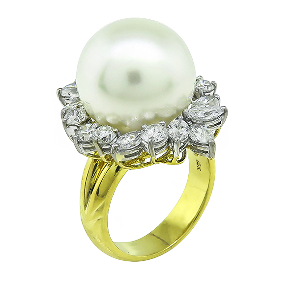 Estate South Sea Pearl 2.00ct Diamond Ring 