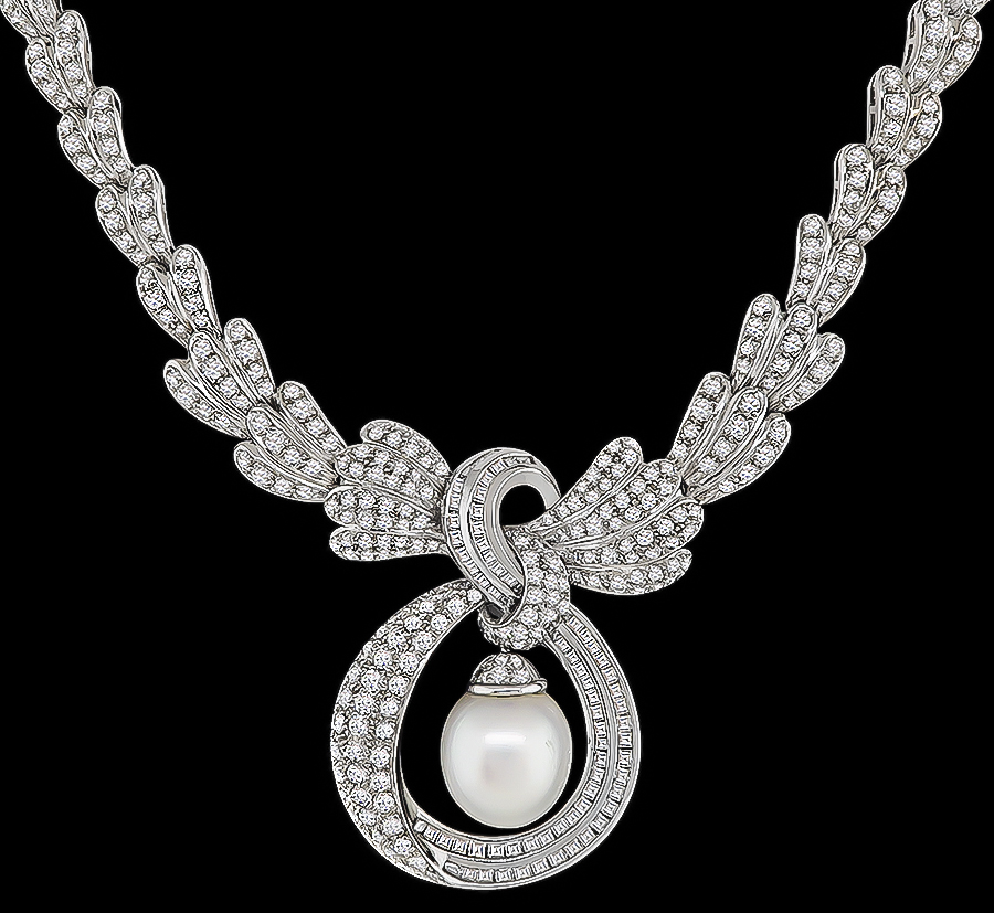 Estate 8.00ct Diamond Pearl Necklace