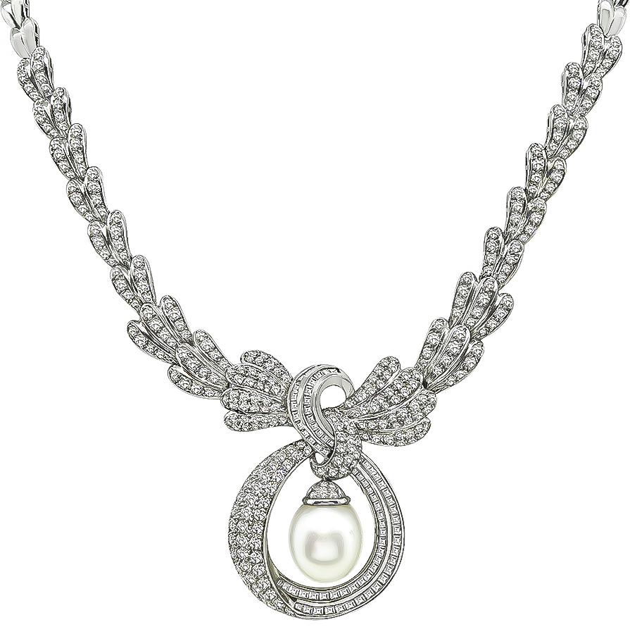 Estate 8.00ct Diamond Pearl Necklace