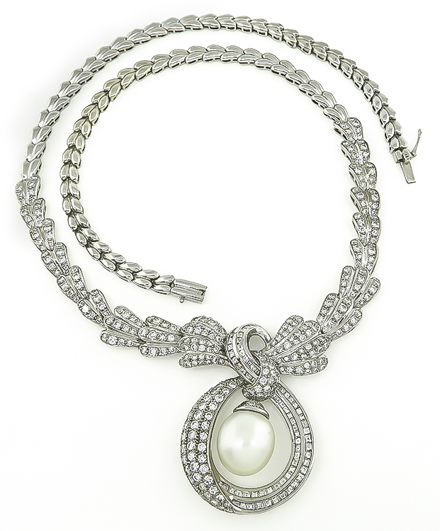 Estate 8.00ct Diamond Pearl Necklace