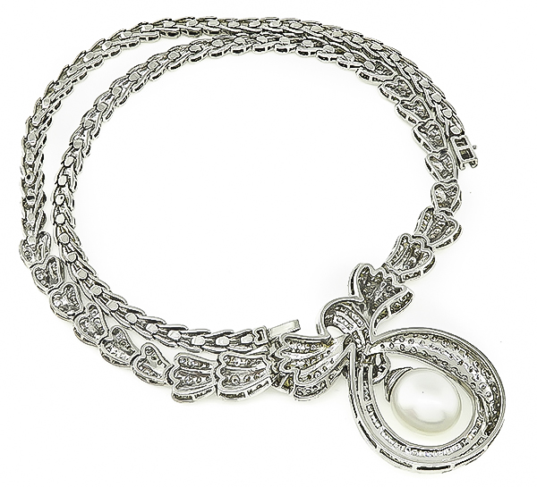 Estate 8.00ct Diamond Pearl Necklace