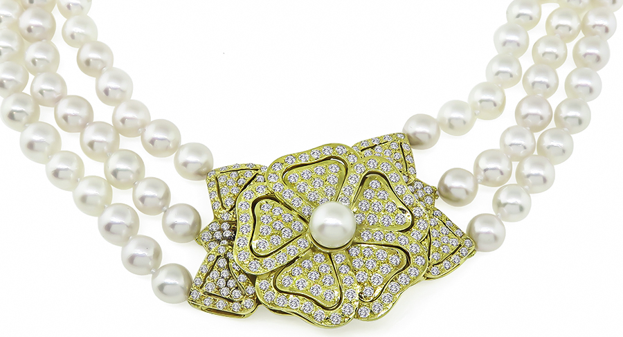 Estate Pearl 9.00ct Diamond Necklace