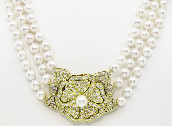 Estate Pearl 9.00ct Diamond Necklace