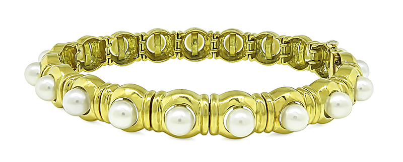 Yellow Gold Pearl Bracelet