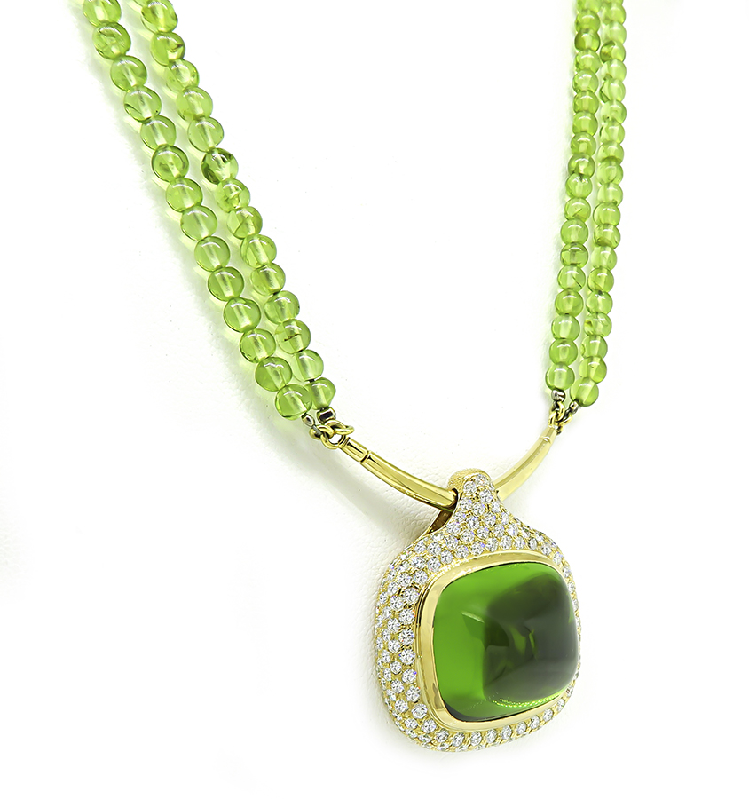 Estate 25.00ct Peridot 3.76ct Diamond Gold Necklace