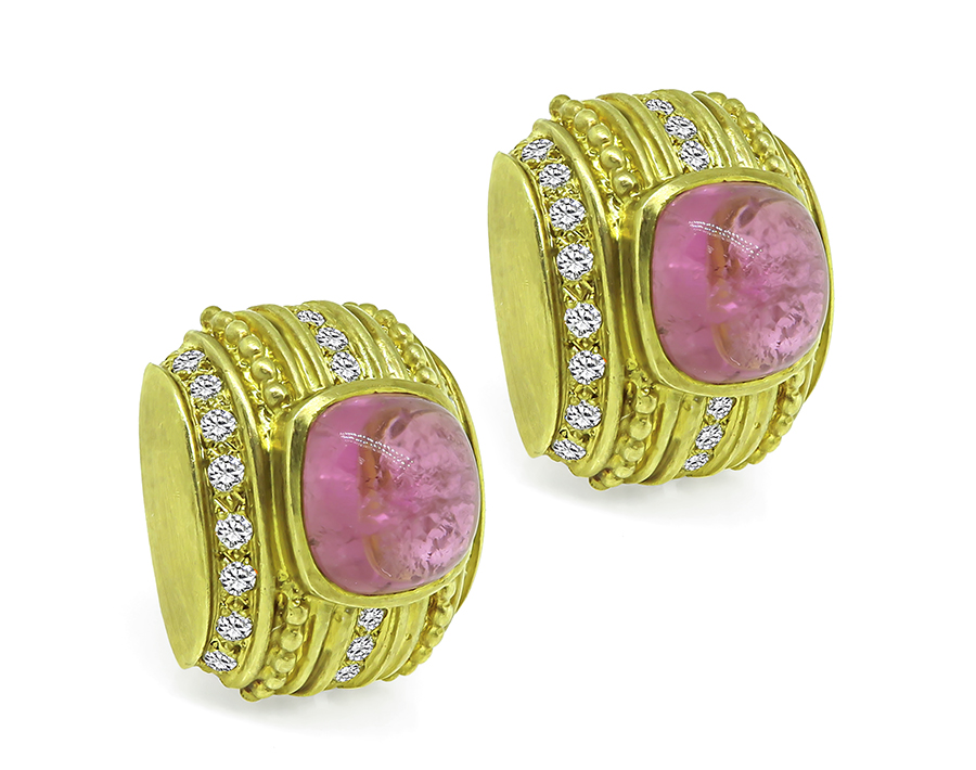 Estate 10.00ct Pink Tourmaline 1.50ct Diamond Gold Earrings