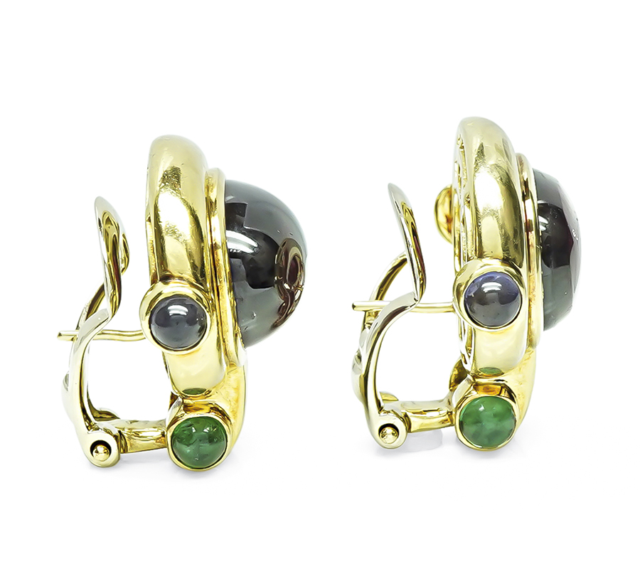 Estate 30.00ct Pink Tourmaline Iolite Gold Earrings