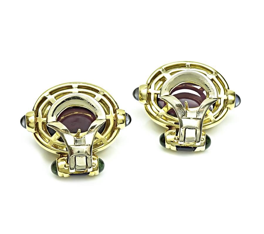 Estate 30.00ct Pink Tourmaline Iolite Gold Earrings