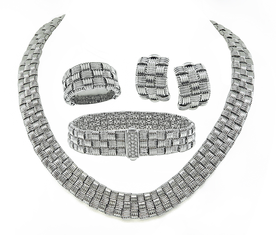 Estate Roberto Coin Weave Necklace Bracelet Earrings and Ring Set