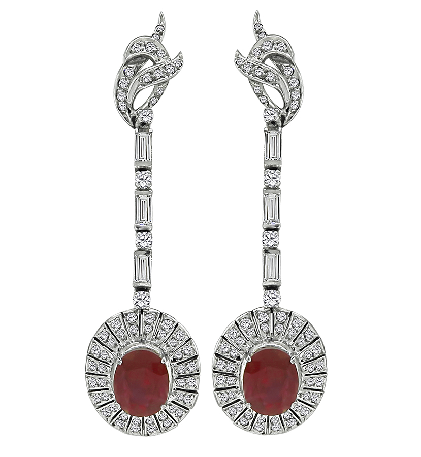 Vintage 5.00ct Ruby 2.50ct Diamond Drop Earrings
