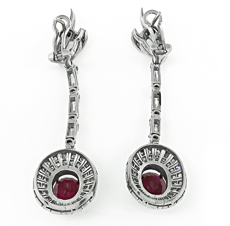 Vintage 5.00ct Ruby 2.50ct Diamond Drop Earrings