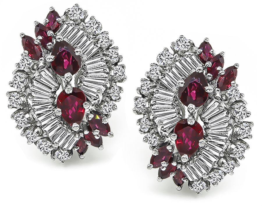 Estate 3.00ct Ruby 2.00ct Diamond Earrings