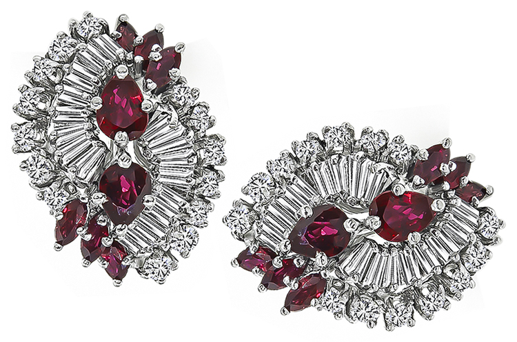 Estate 3.00ct Ruby 2.00ct Diamond Earrings