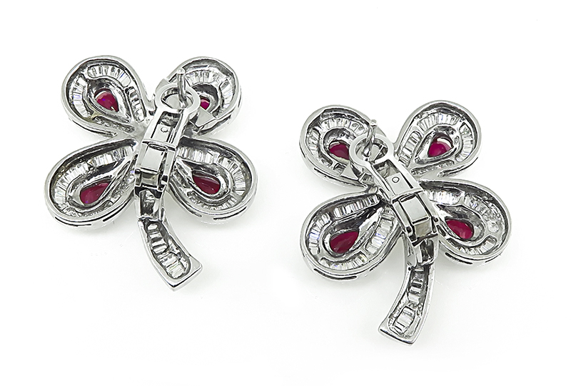 Estate 4.00ct Ruby 4.50ct Diamond Flower Earrings
