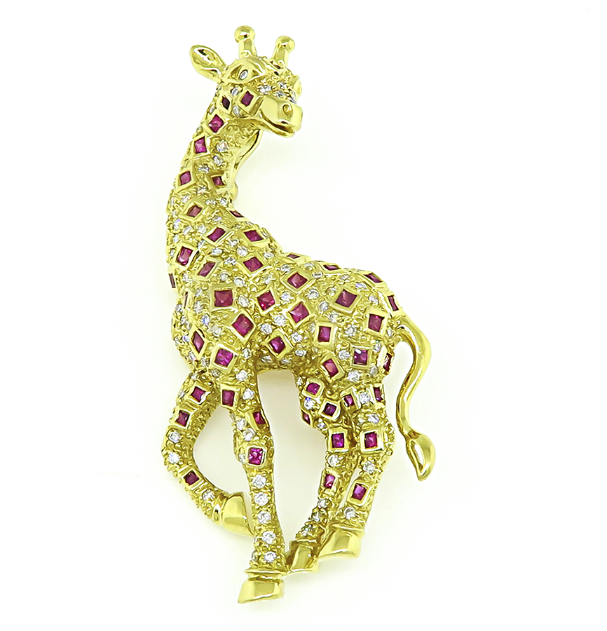 Estate 1.15ct Ruby 0.80ct Diamond Gold Giraffe Pin/Pendant