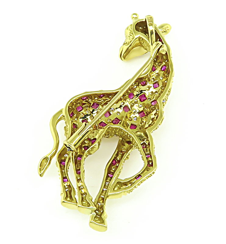 Estate 1.15ct Ruby 0.80ct Diamond Gold Giraffe Pin/Pendant